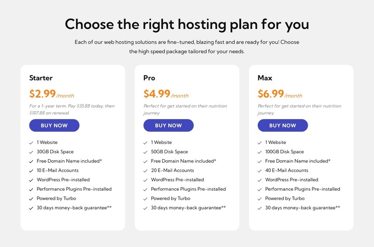 Hosting plan HTML5 Template
