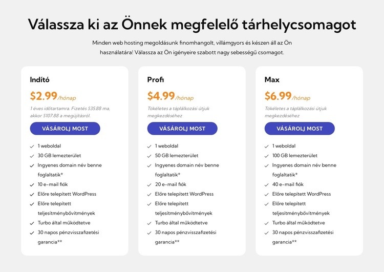 Tárhelycsomag HTML Sablon