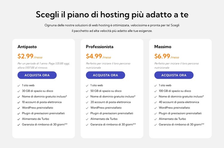 Piano di hosting Modello CSS