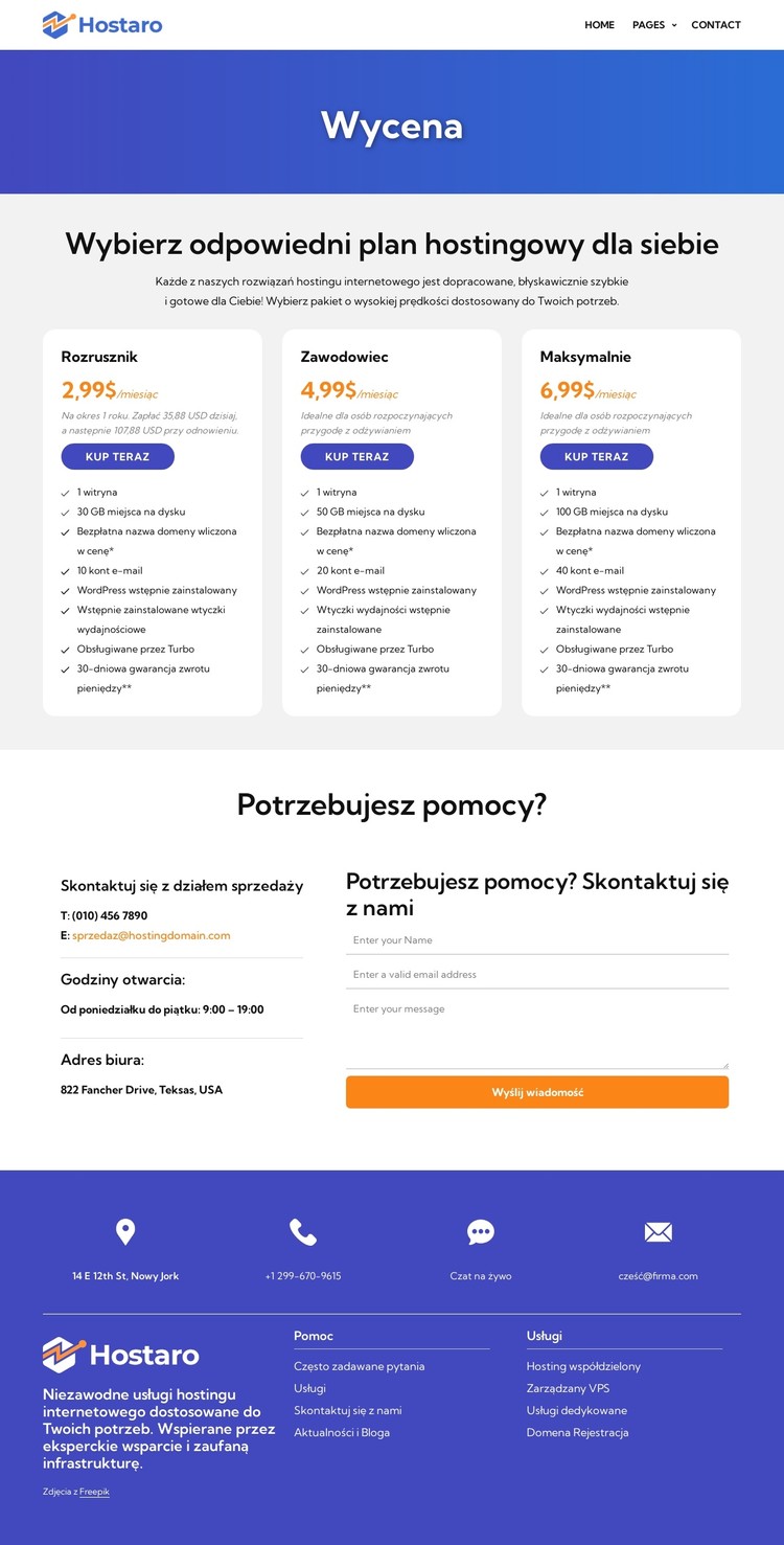 Plany hostingowe Szablon CSS