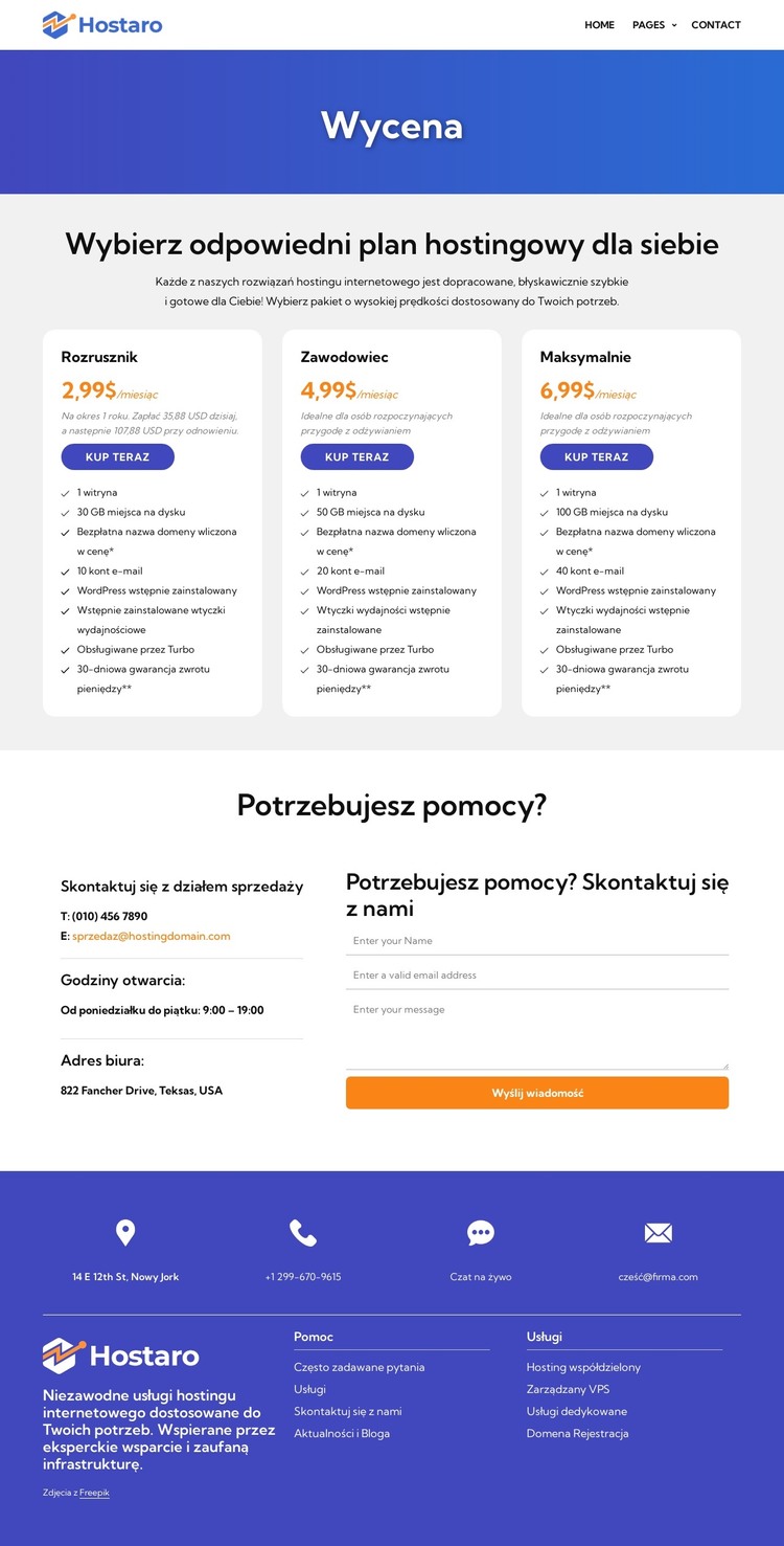 Plany hostingowe Szablon HTML