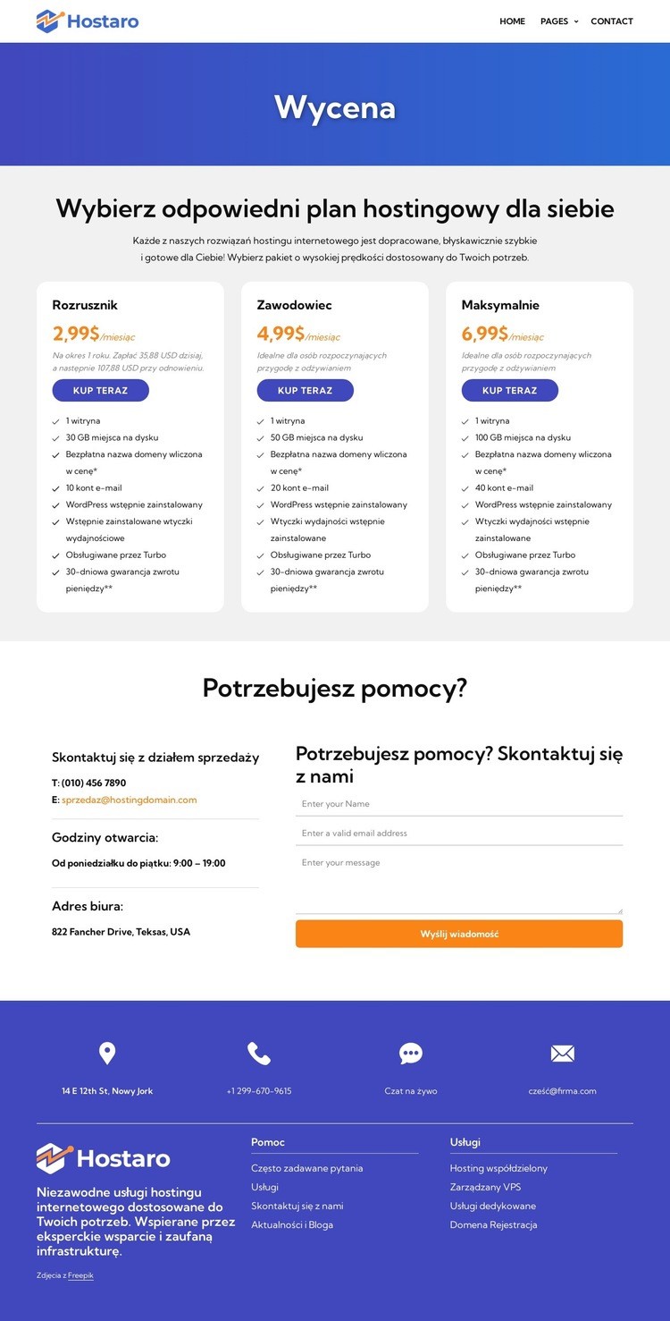 Plany hostingowe Szablon