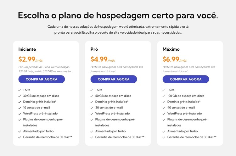 Plano de hospedagem Template CSS