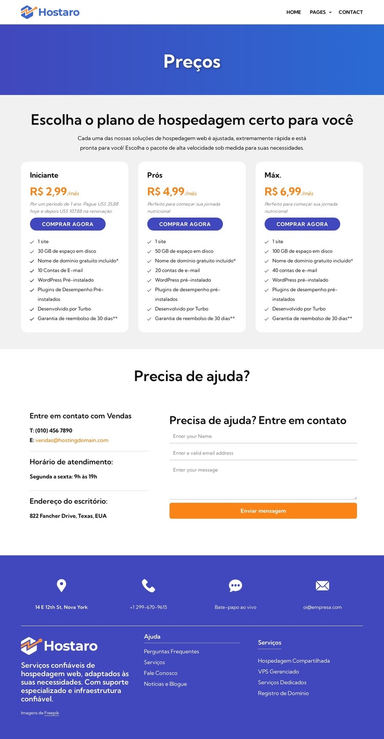 Planos de hospedagem Modelo HTML