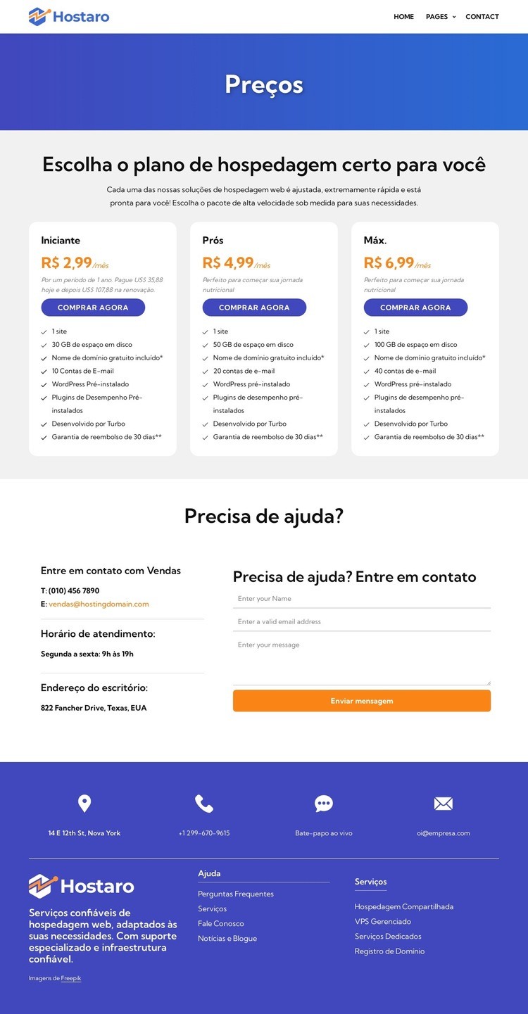 Planos de hospedagem Modelo HTML5