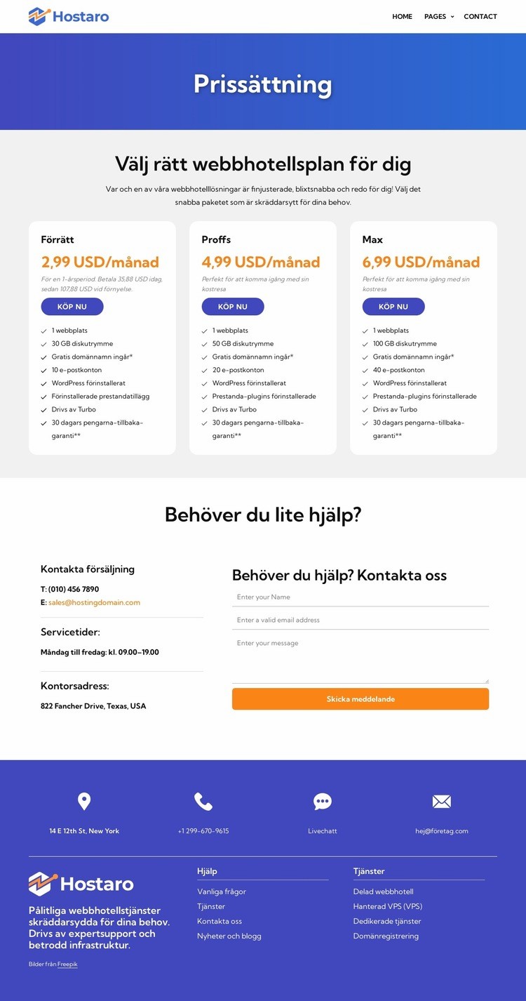 Hostingplaner HTML-mall