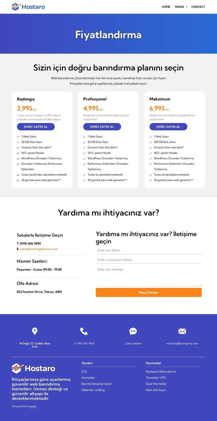 Barındırma planları Bir Sayfa Şablonu