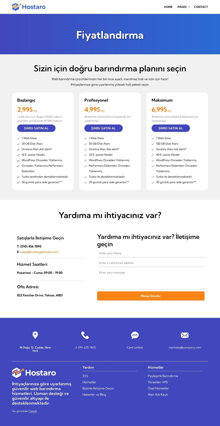 Barındırma planları Web Sitesi Şablonu
