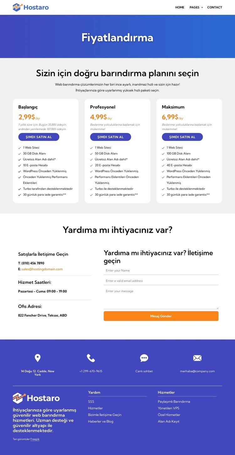 Barındırma planları Web sitesi tasarımı