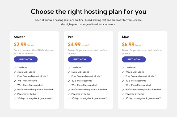 Hosting plan Website Builder Software