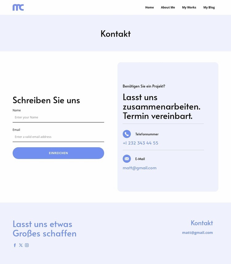 Kontaktieren Sie unser Team Landing Page