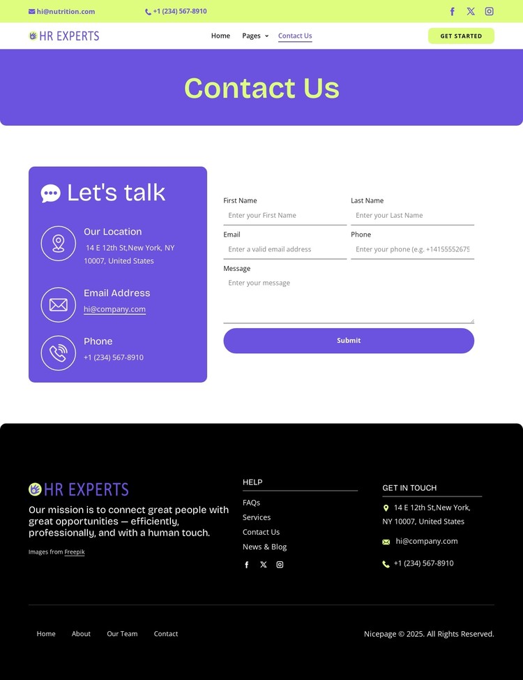 HR contact page CSS Template