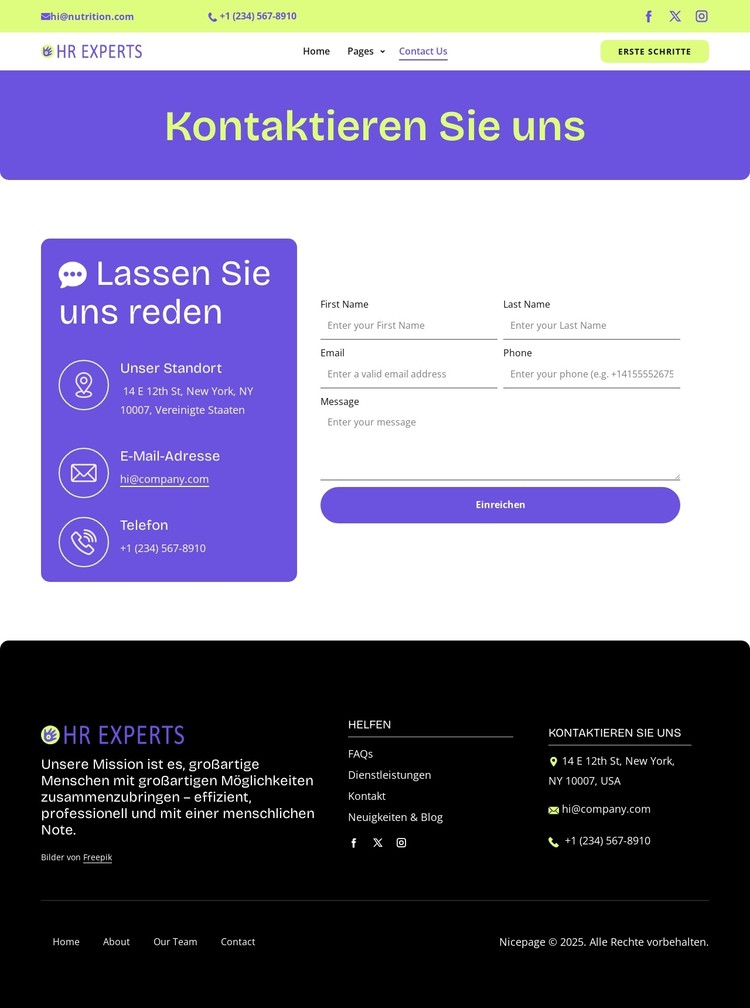 HR contact page CSS-Vorlage