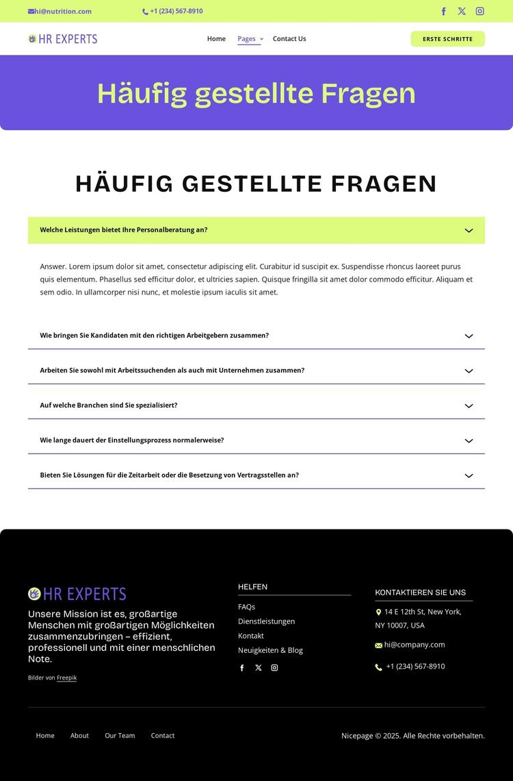 FAQ zur Personalbeschaffung HTML-Vorlage