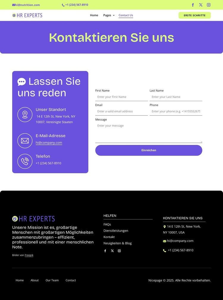 HR contact page WordPress-Theme