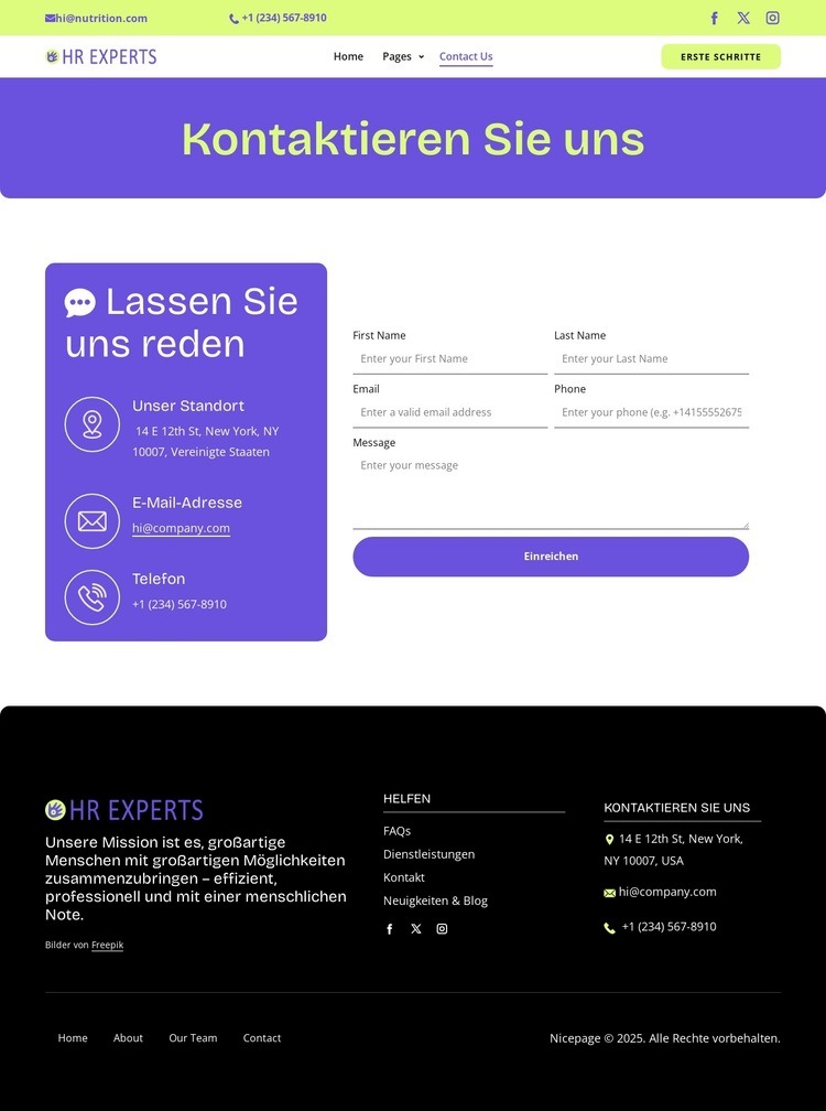 HR contact page Landing Page