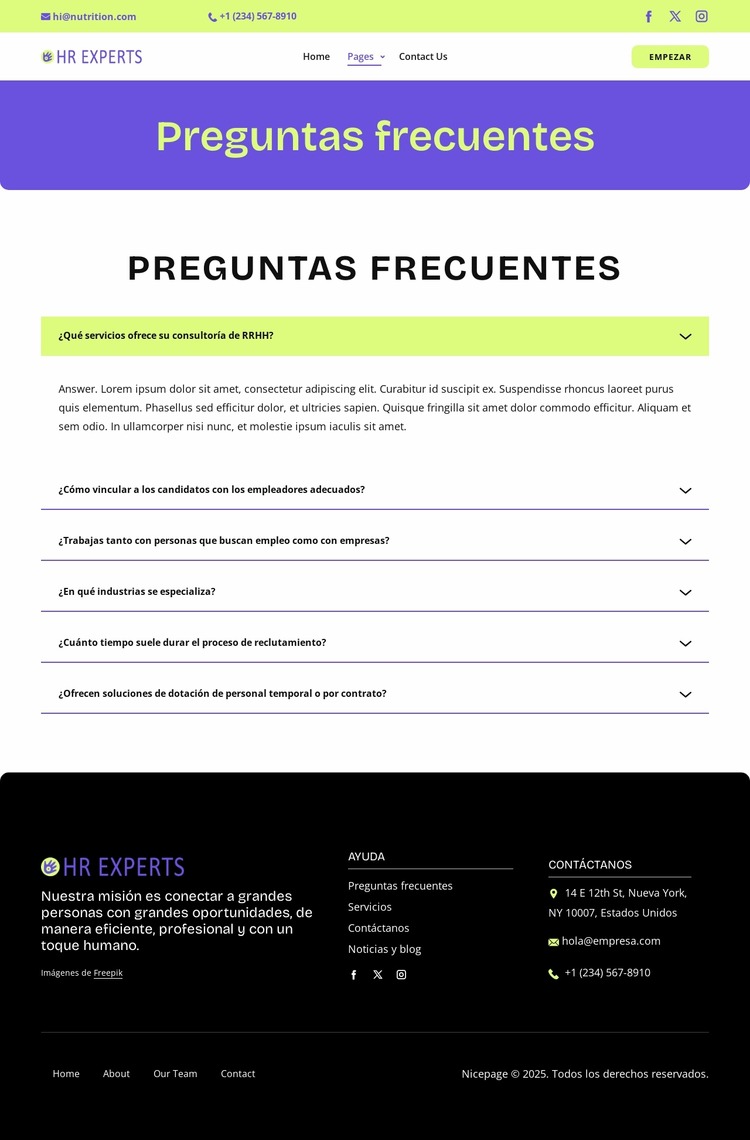 Preguntas frecuentes sobre contratación Plantilla Joomla