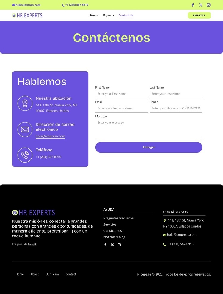 HR contact page Plantilla