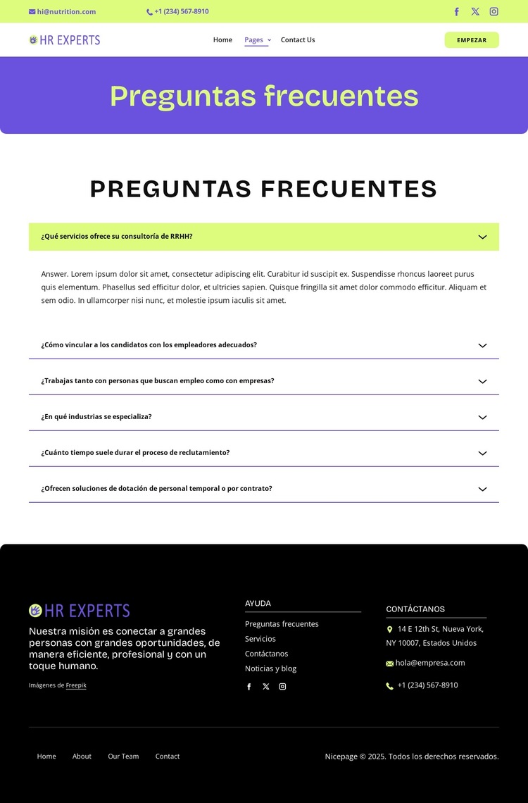 Preguntas frecuentes sobre contratación Plantilla de sitio web