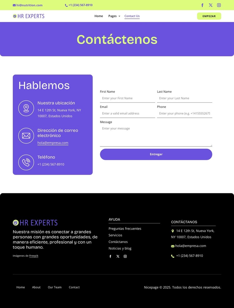 HR contact page Plantilla de sitio web