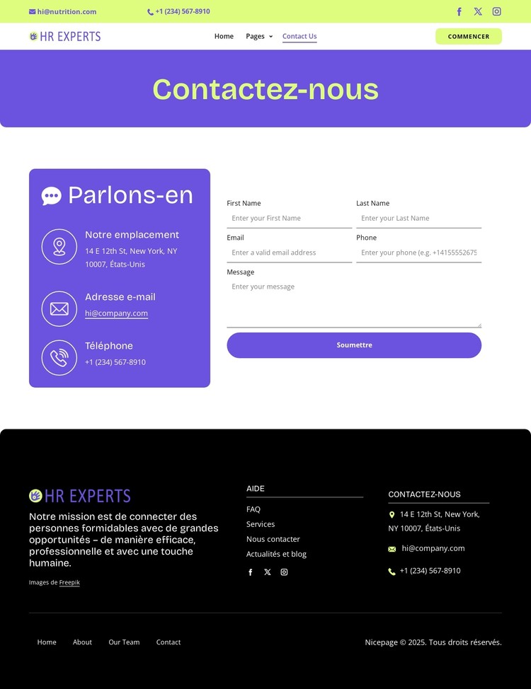 HR contact page Modèle CSS