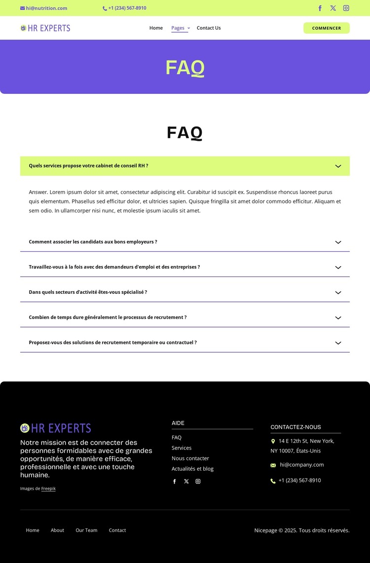 FAQ sur le recrutement Modèle HTML
