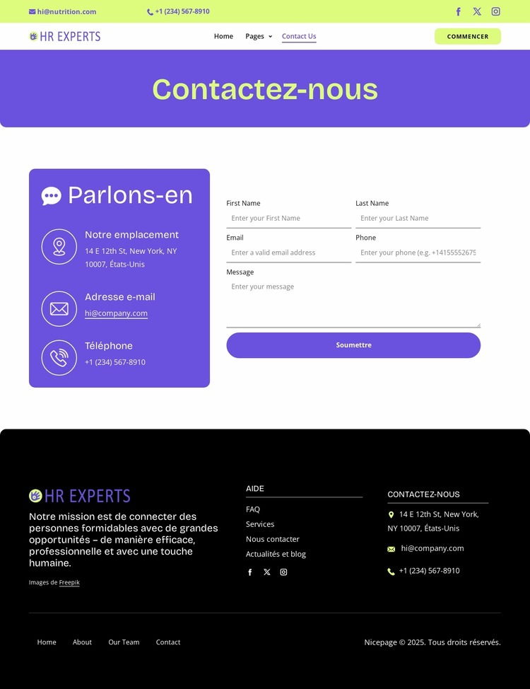 HR contact page Modèle Joomla