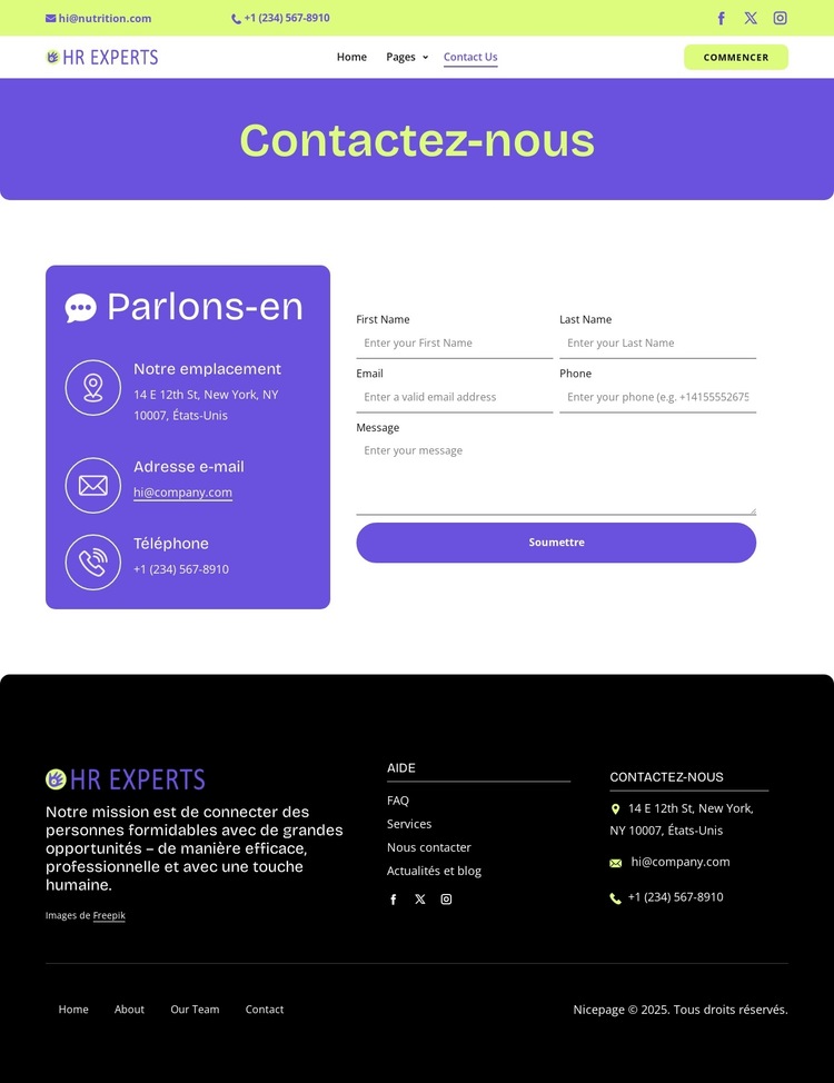 HR contact page Modèle de site Web