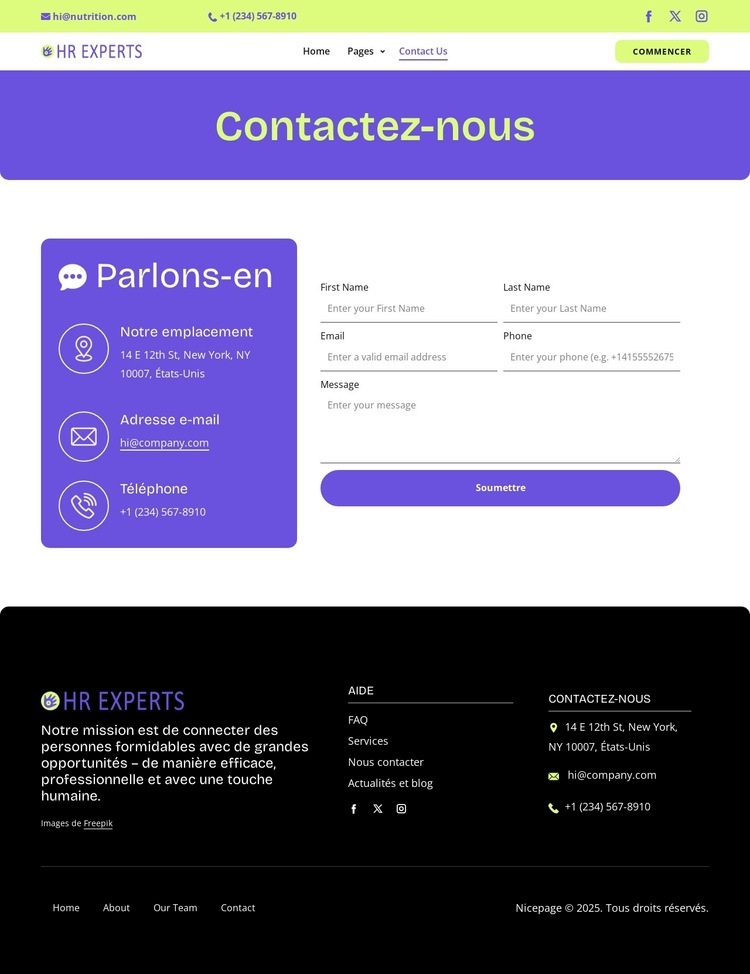 HR contact page Modèle d'une page