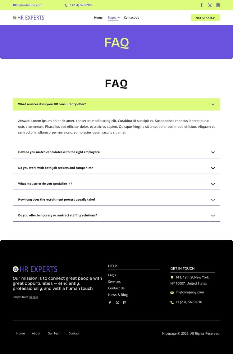 Recruitment FAQ HTML Template
