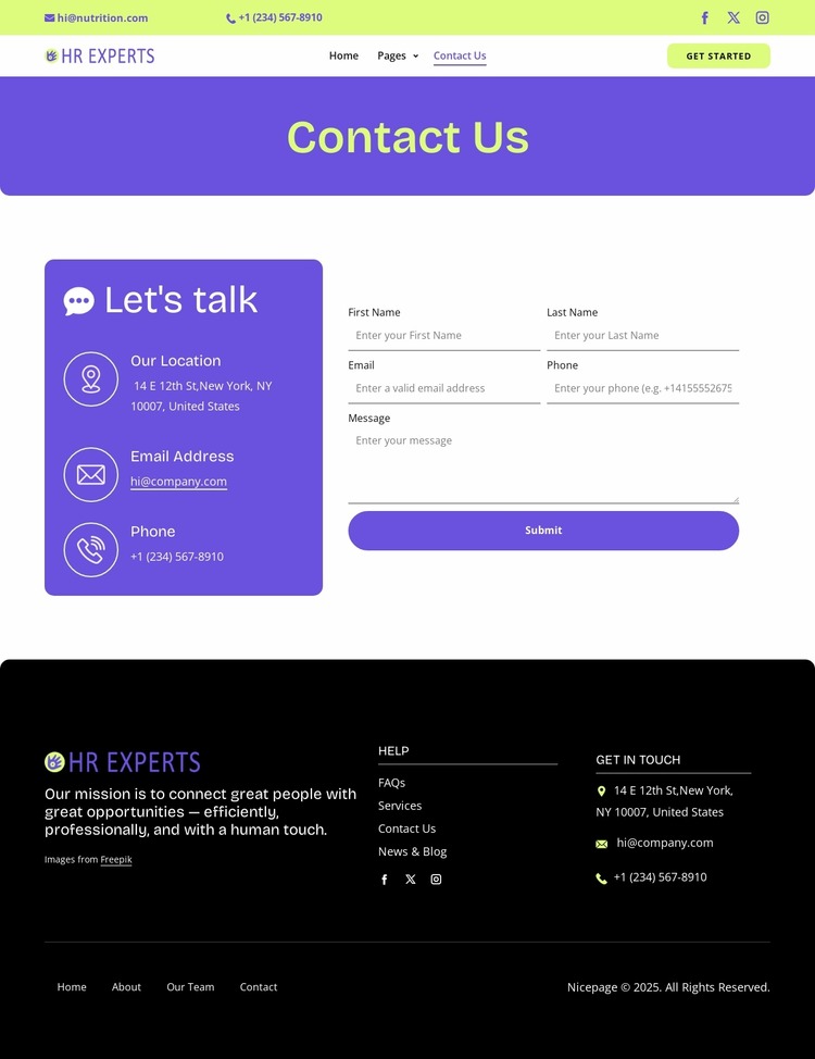 HR contact page Html Website Builder
