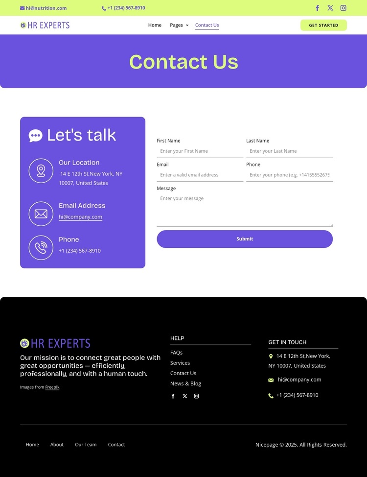 HR contact page HTML5 Template