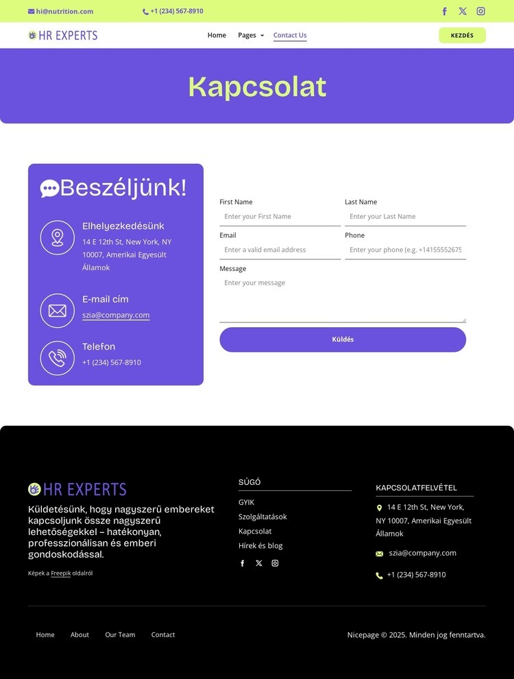 HR contact page Weboldal sablon
