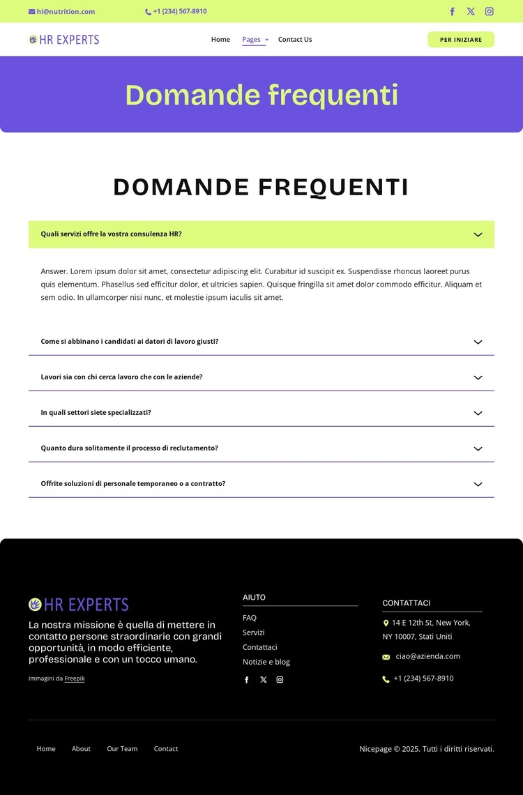 Domande frequenti sul reclutamento Modello di sito Web
