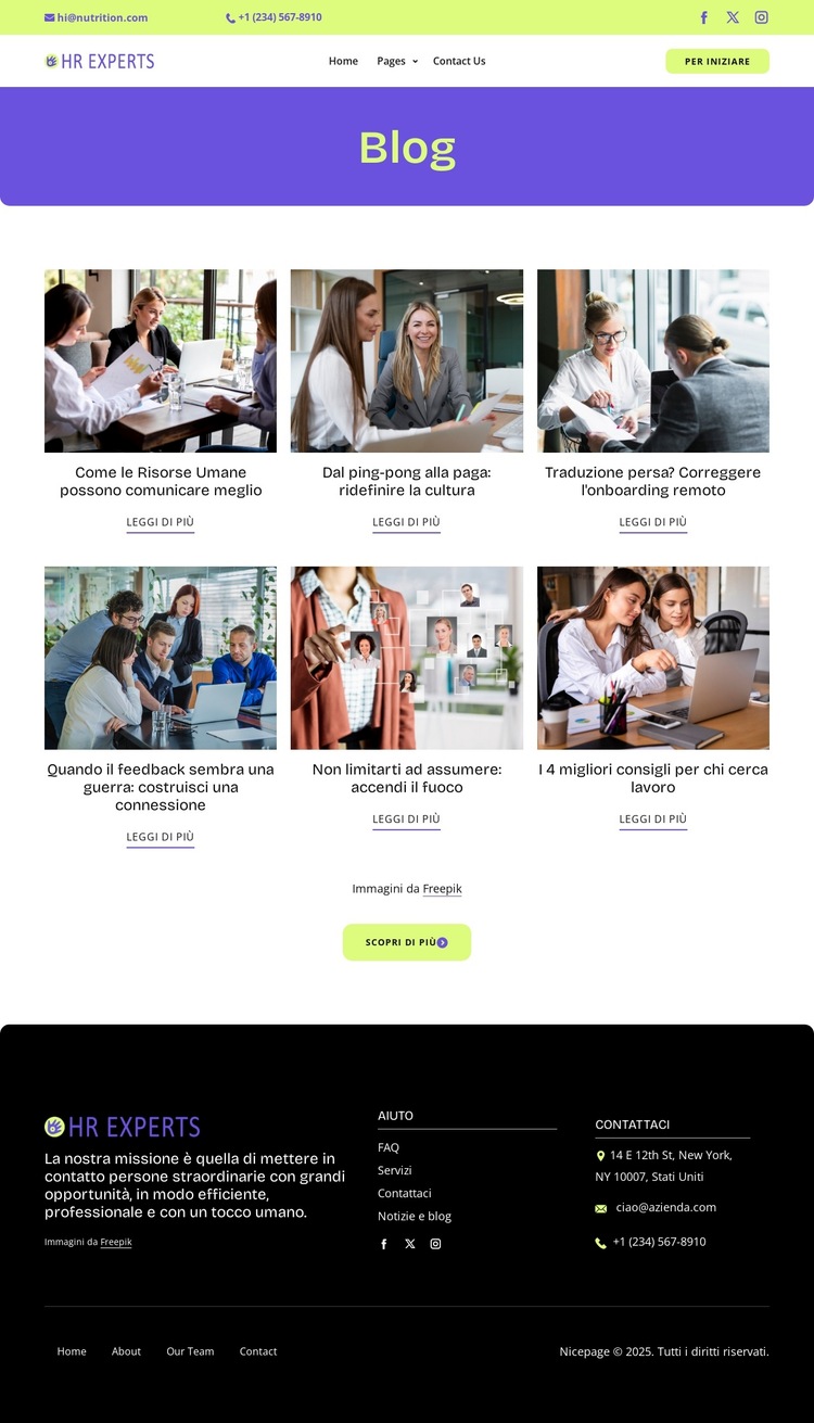 Blog sulle risorse umane Modello di sito Web