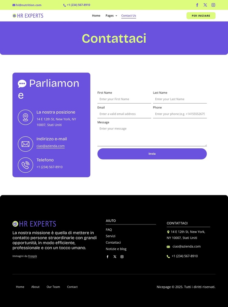 HR contact page Tema WordPress