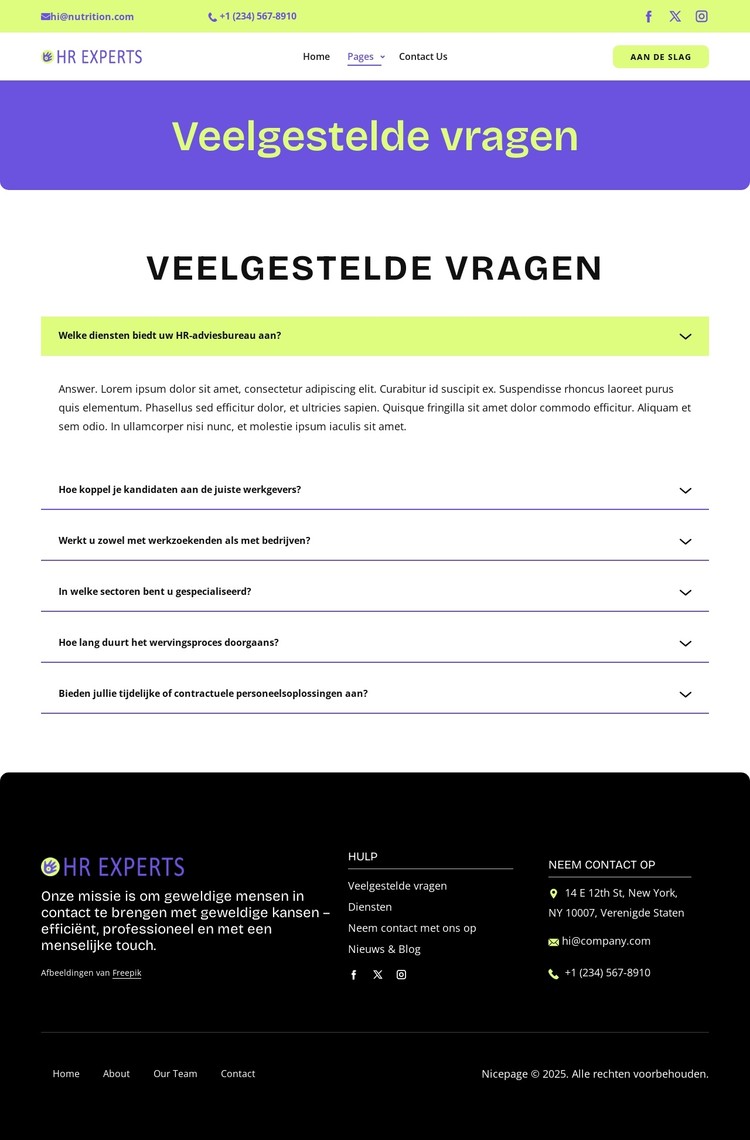 Veelgestelde vragen over werving CSS-sjabloon