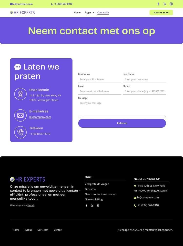 HR contact page CSS-sjabloon