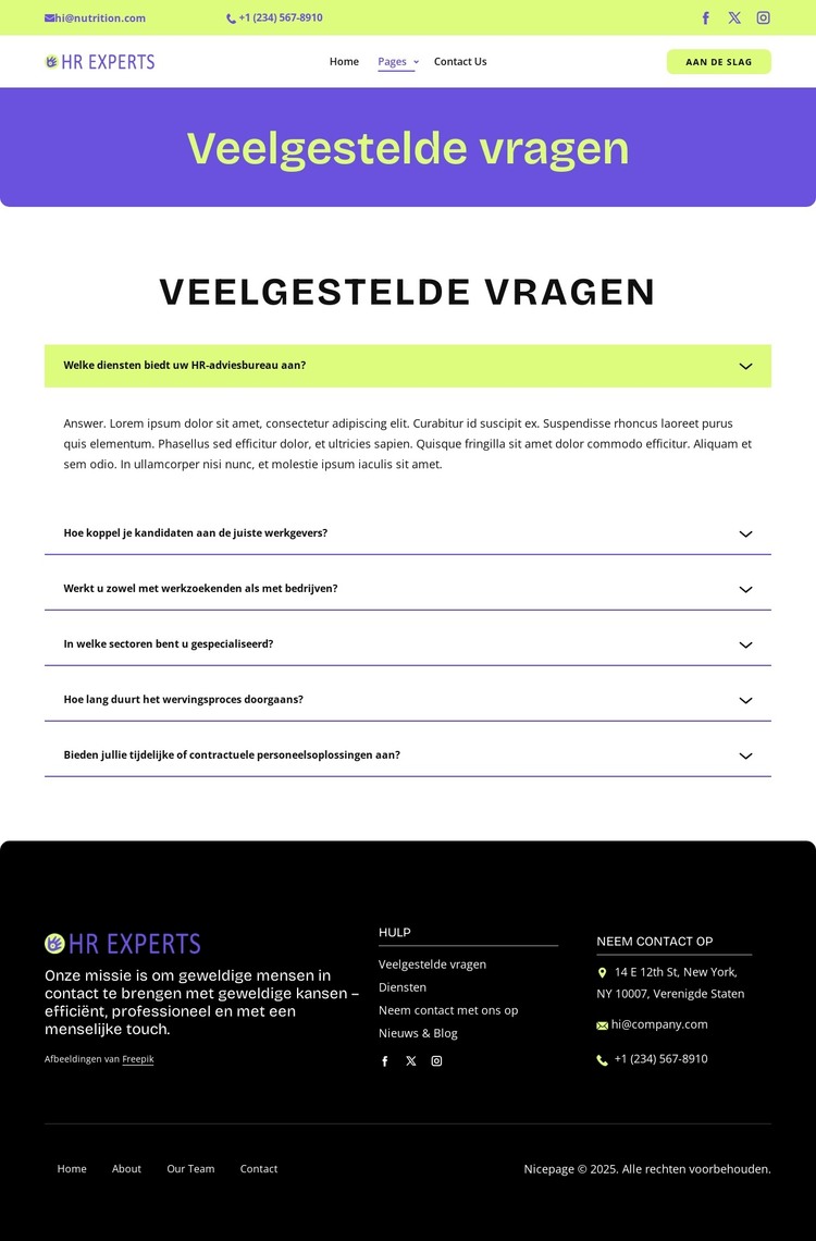 Veelgestelde vragen over werving HTML-sjabloon