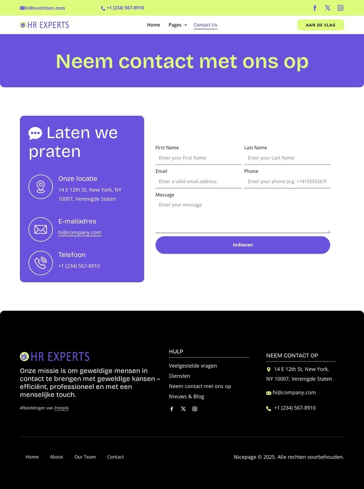 HR contact page HTML-sjabloon