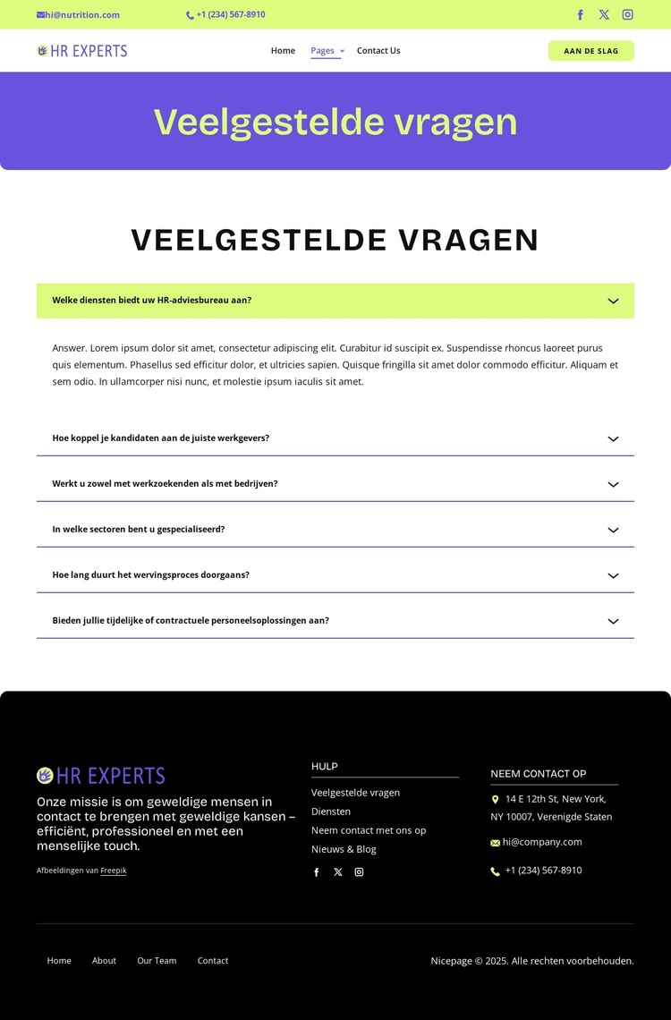 Veelgestelde vragen over werving Website sjabloon