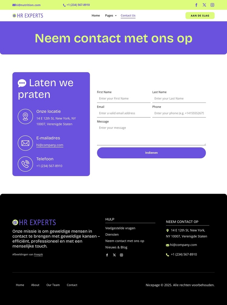 HR contact page Website sjabloon