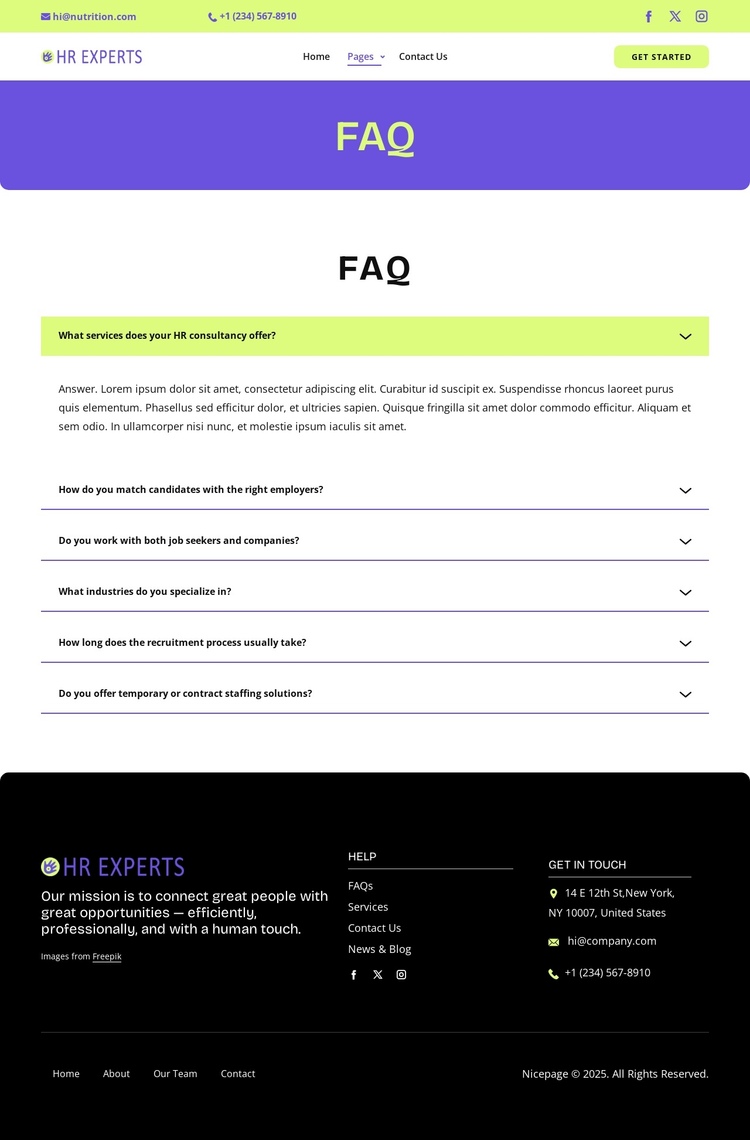 Recruitment FAQ One Page Template