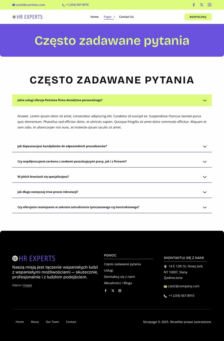 FAQ dotyczące rekrutacji Projekt strony internetowej