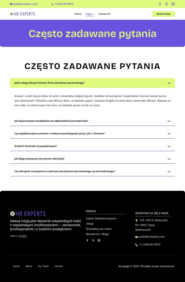 FAQ dotyczące rekrutacji Szablon HTML