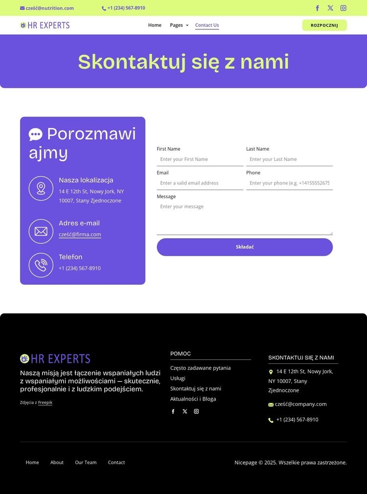 HR contact page Szablon witryny sieci Web