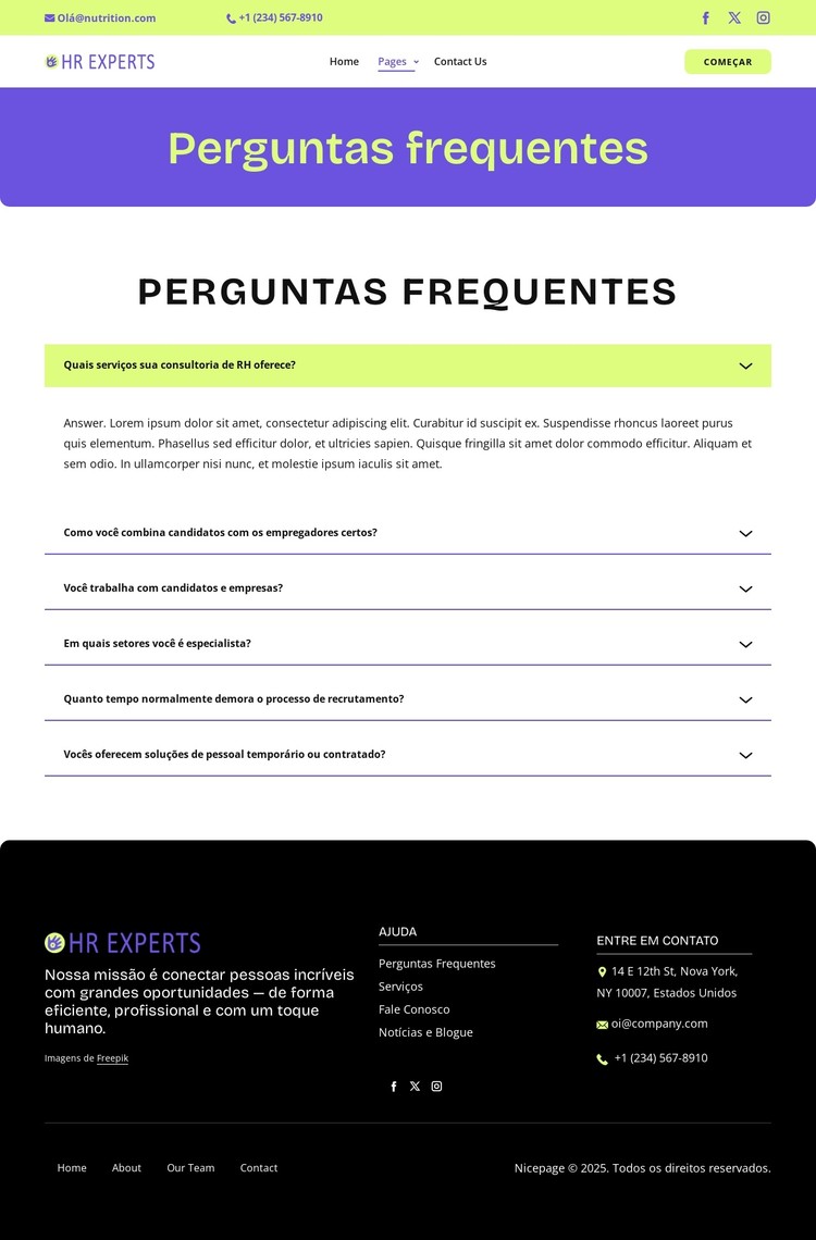 Perguntas frequentes sobre recrutamento Template CSS