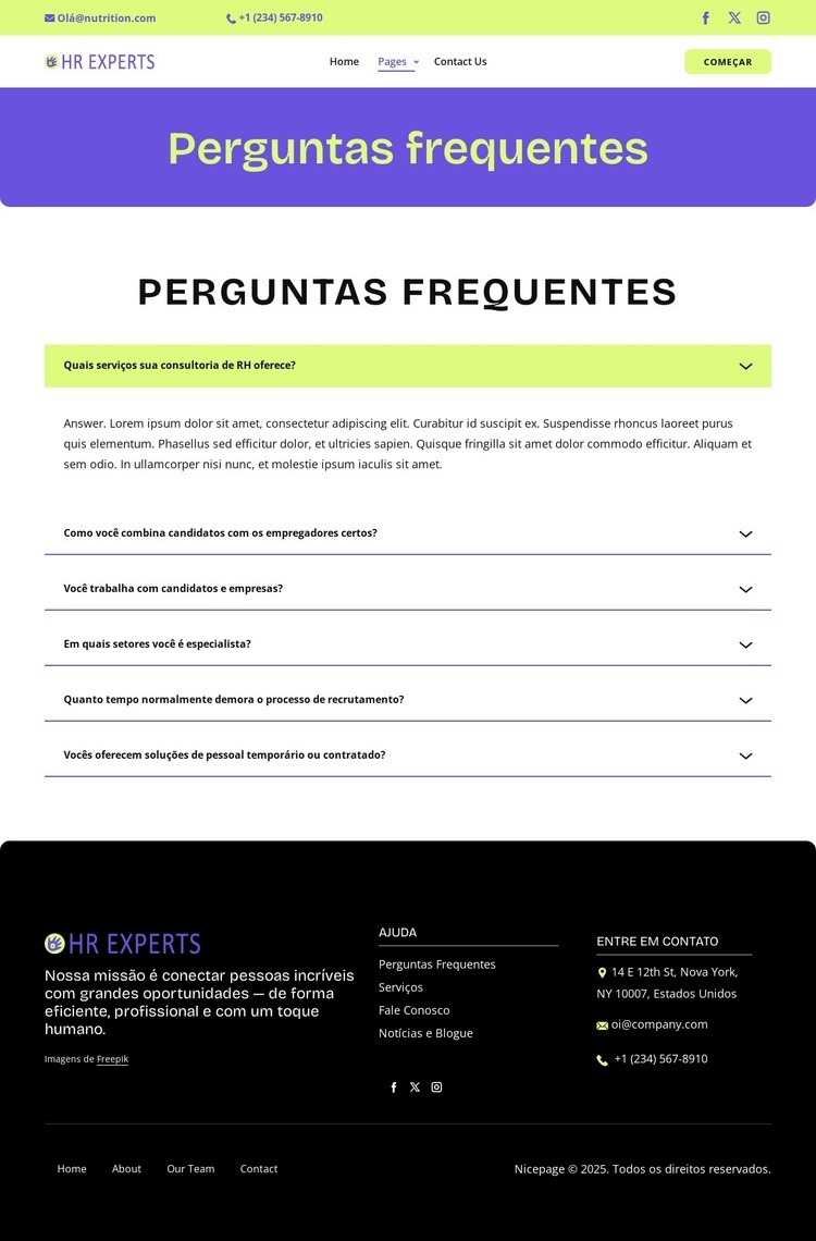 Perguntas frequentes sobre recrutamento Modelo HTML5