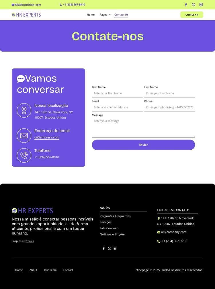 HR contact page Modelo de site