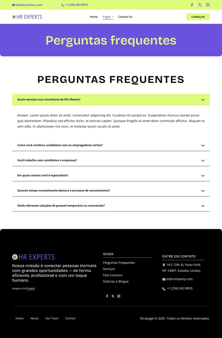 Perguntas frequentes sobre recrutamento Tema WordPress